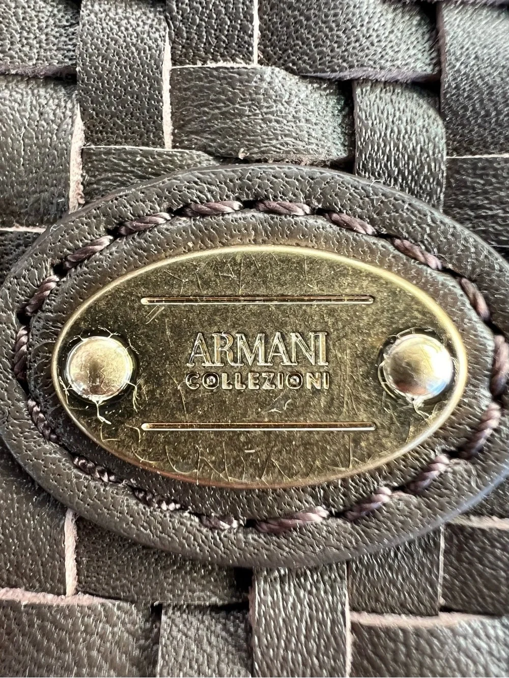 Authentic ARMANI COLLEZIONI Brown Leather Shoulder Bag Woven - Picture 9 of 9